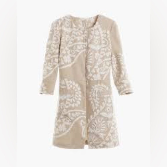 Chicos Bi-Colored Jacquard Elegant Cream Patterned Jacket Coat Tan Cream Sz 3 XL - Picture 1 of 13